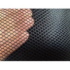 Mesh fabric, weight 85g/m², width 160cm, black colour. 100% polyester.