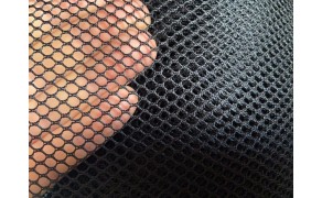 Mesh fabric, weight 85g/m², width 160cm, black colour. 100% polyester. Price per meter, 21% VAT incl.