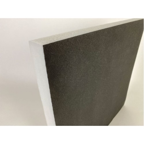 Akustiskais audums 75, melns. Blīvums: 55 g/m2, platums: 124 cm. Ruļļa garums: 100 m.