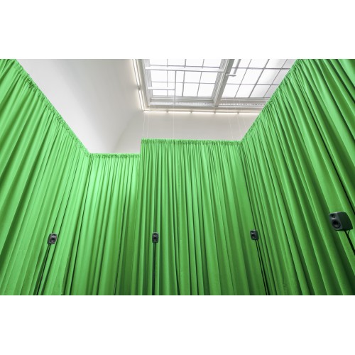 Akustiskais audums Moltons, zaļš. Bl.300g/m². Pl.300cm. DIN 4102/B1.foto 1