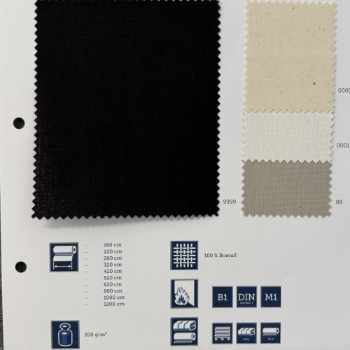 Nessel audums skatuvēm- Black, 100% kokvilna, pl.420cm, bl.200g/m². Ugunsdrošs. Bezmaksas piegāde