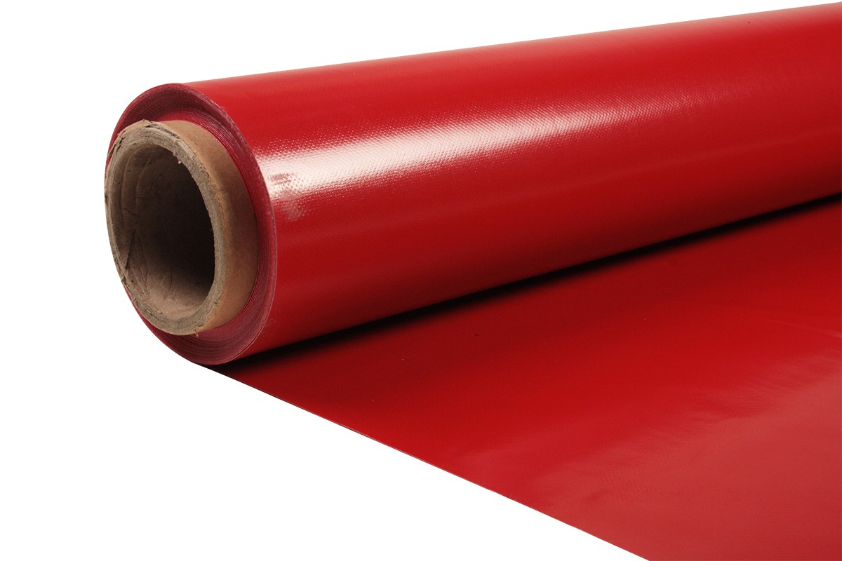 PVC tentu materiāls (autotents) sarkans. Bl.620g/m². Pl.204cm. Rullis 132,6m². Cena ar PVN par rulli.